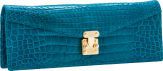 Lana Marks Turquoise Alligator Concord Clutch Bag with Shoulder.Strap....
