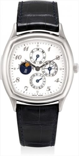 Audemars Piguet Follow;A fine and very rare platinum minute repeating perpetual calendar wristwatch with moon phase and leap year indicator