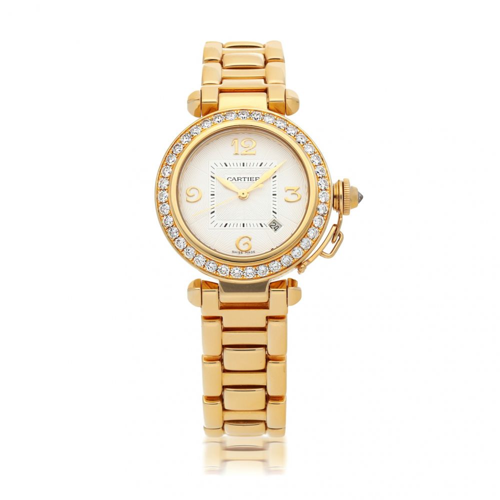 CARTIER | PASHA, REF 2519 YELLOW GOLD AND DIAMOND-SET WRISTWATCH WITH DATE AND BRACELET CIRCA 1995