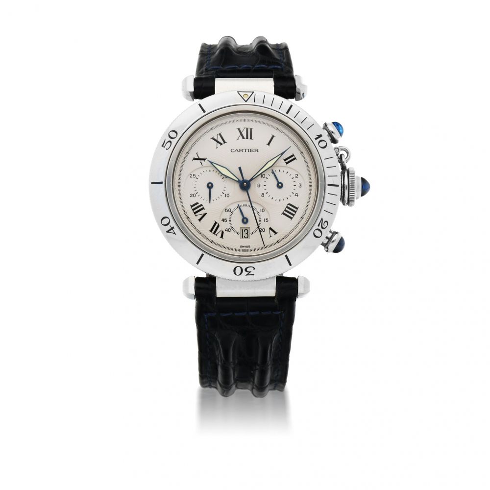 CARTIER | PASHA DE CARTIER, REF 1050 STAINLESS STEEL CHRONOGRAPH WRISTWATCH WITH DATE CIRCA 1998