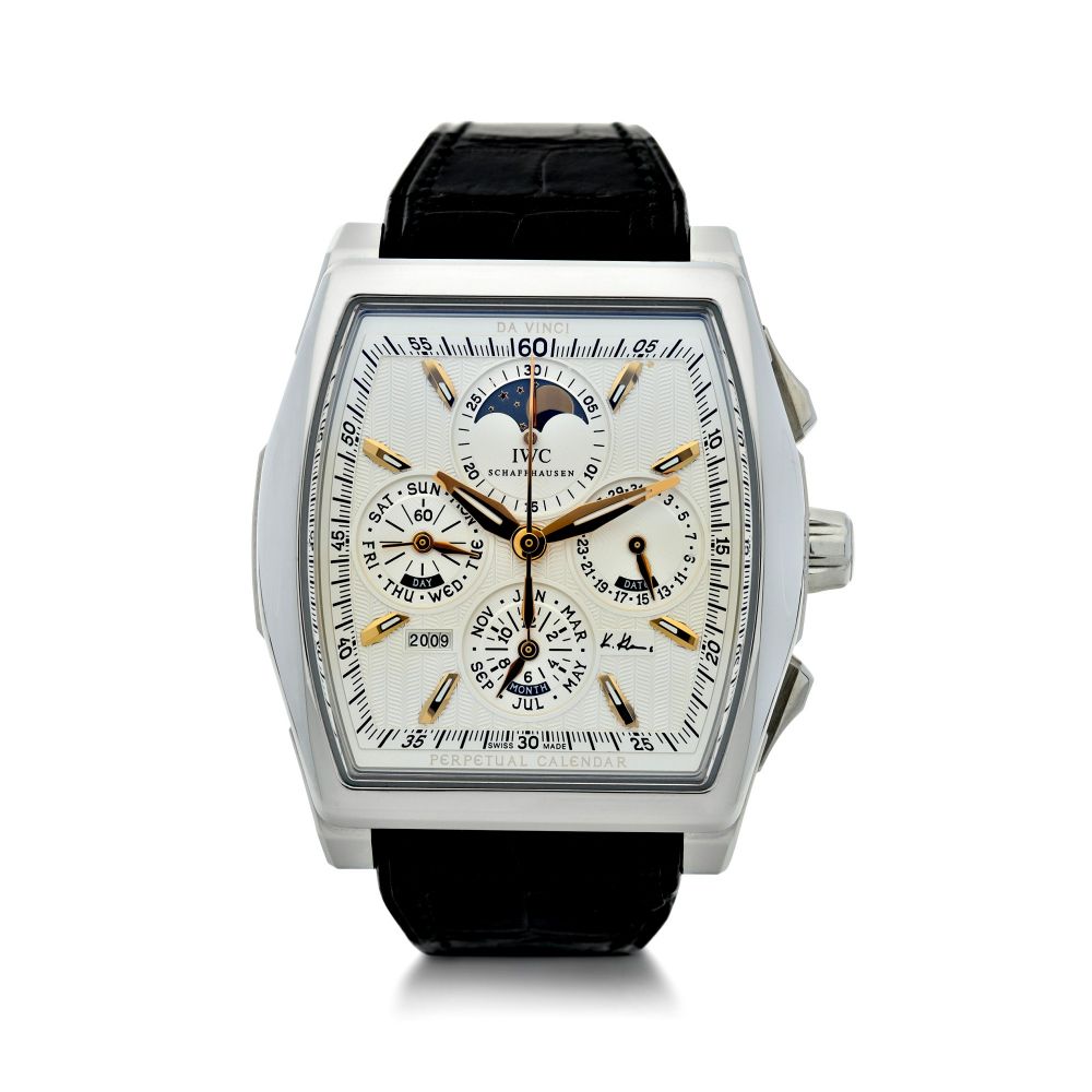 IWC | REFERENCE IW3762-04 DA VINCI 'KURT KLAUS' A LIMITED EDITION STAINLESS STEEL TONNEAU SHAPED AUTOMATIC PERPETUAL CALENDAR WRISTWATCH WITH CHRONOGRAPH AND MOON PHASES, CIRCA 2009