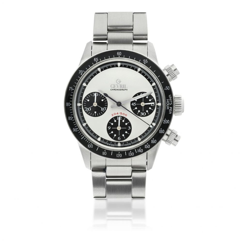 GEVRIL | TRIBECA, A LIMITED EDITION STAINLESS STEEL AUTOMATIC CHRONOGRAPH WRISTWATCH WITH REGISTERS AND BRACELET CIRCA 2000