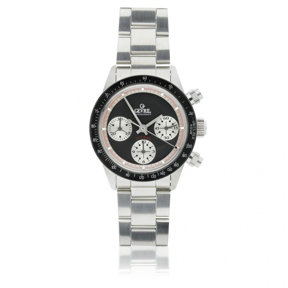 GEVRIL | TRIBECA, A LIMITED EDITION STAINLESS STEEL AUTOMATIC CHRONOGRAPH WRISTWATCH WITH REGISTERS AND BRACELET CIRCA 2000