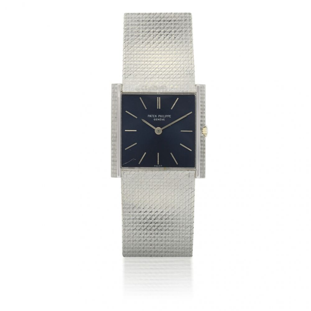 PATEK PHILIPPE | REF 3494, A WHITE GOLD SQUARE-SHAPED WRISTWATCH WITH BRACELET CIRCA 1970