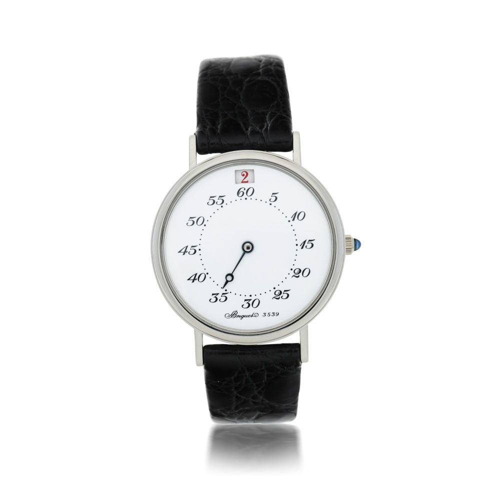 BREGUET | REFERENCE 3420 A PLATINUM AUTOMATIC JUMP HOUR WRISTWATCH, CIRCA 1990