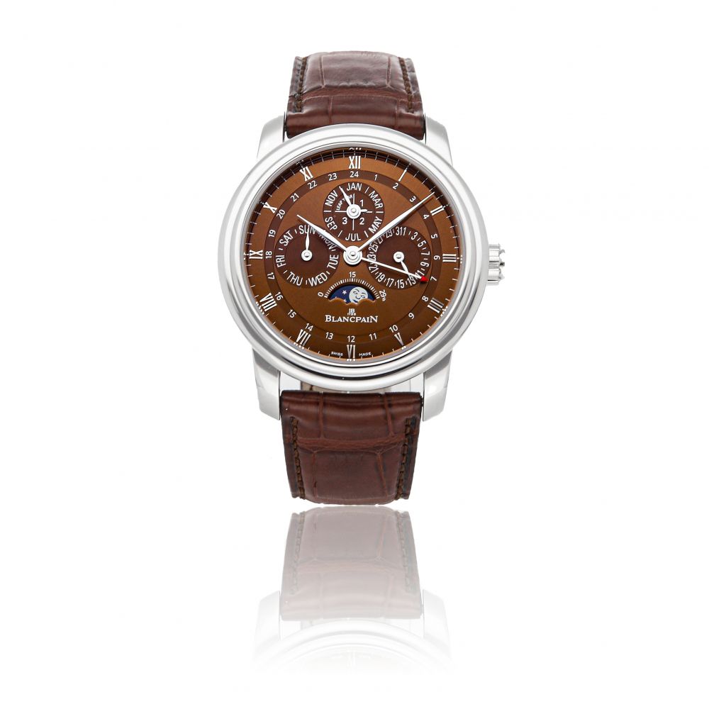 BLANCPAIN | LE BRASSUS GMT PERPETUAL CALENDAR REFERENCE 4277-3446-55BDA A PLATINUM AUTOMATIC WRISTWATCH CIRCA 2005