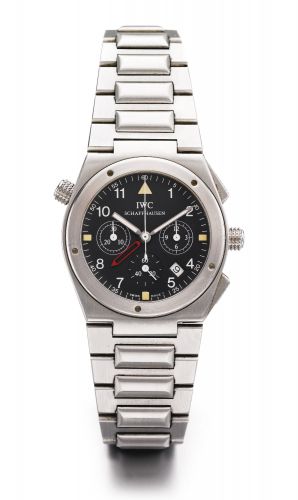 IWC.A STAINLESS STEEL CHRONOGRAPH WRISTWATCH WITH ALARM, DATE, REGISTERS AND BRACELET REF 3805 NO 2609079 INGENIEUR CIRCA 1994