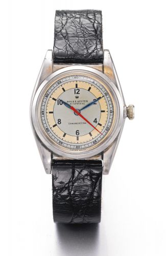 Rolex.A VERY RARE STAINLESS STEEL WRISTWATCH REF 3133 NO 301048 BUBBLEBACK SCIENTIFIC DIAL CIRCA 1940