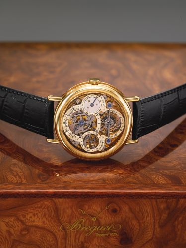 Breguet.A VERY FINE AND VERY RARE YELLOW GOLD SKELETONIZED PERPETUAL CALENDAR TOURBILLON WRISTWATCH REF 3755 NO 4972 CIRCA 2005