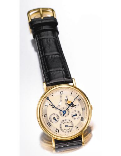 Breguet.A FINE YELLOW GOLD PERPETUAL CALENDAR WRISTWATCH WITH MOON PHASES AND POWER RESERVE REF 3310 NO 3523 CIRCA 1992