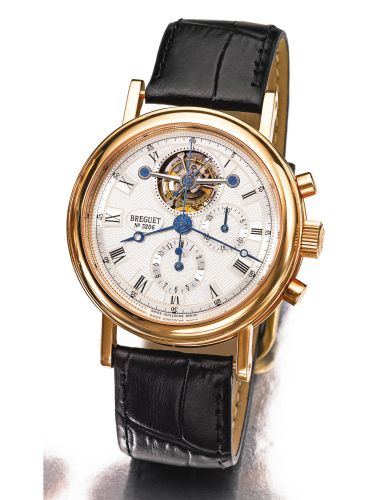 Breguet.A VERY FINE AND RARE PINK GOLD TOURBILLON CHRONOGRAPH WRISTWATCH WITH REGISTERS REF 3577 NO 3206 CIRCA 2005