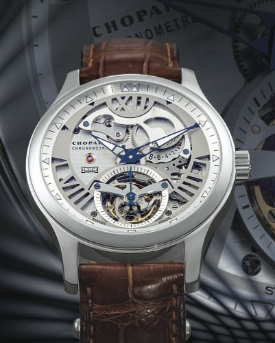 Chopard.A FINE AND RARE LIMITED EDITION PLATINUM SKELETONIZED TOURBILLON WRISTWATCH WITH 9-DAY POWER RESERVE INDICATION NO 18/50 L.U.C TOURBILLON TECH STEEL WINGS CIRCA 2008