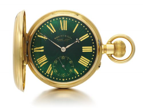 Thomas Gammage & Son.RETAILED BY MARCKS AND CO LTD: A FINE AND IMPRESSIVE YELLOW GOLD HUNTING KEYLESS POCKET CHRONOMETER WITH AN ENAMEL PORTRAIT BY JOHN GILLET NO 3617 MADE IN 1881