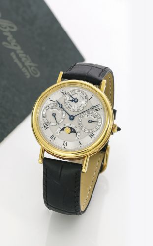 Breguet.A FINE YELLOW GOLD AUTOMATIC PERPETUAL CALENDAR WRISTWATCH WITH MOON PHASES REF BA 3050 NO 972 CIRCA 1997