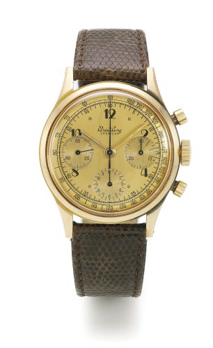 Breitling.A PINK GOLD CHRONOGRAPH WRISTWATCH WITH REGISTERS REF 788 CASE 707752 CIRCA 1950