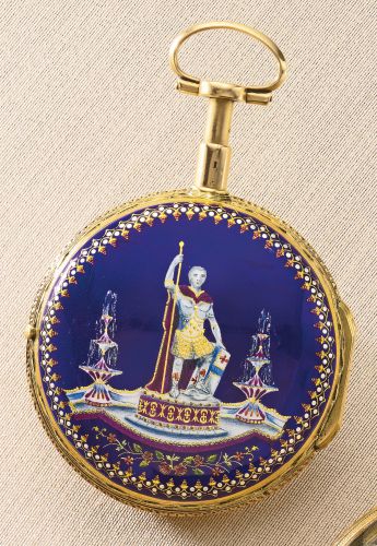 Jean Robert Soret, Paris.A FINE GOLD AND ENAMEL QUARTER REPEATING WATCH MVT 26308 CIRCA 1790