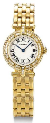Cartier.A LADY'S YELLOW GOLD AND DIAMOND-SET BRACELET WATCH VENDÔME CIRCA 1990.A LADY'S YELLOW GOLD AND DIAMOND-SET BRACELET WATCH VENDÔME CIRCA 1990