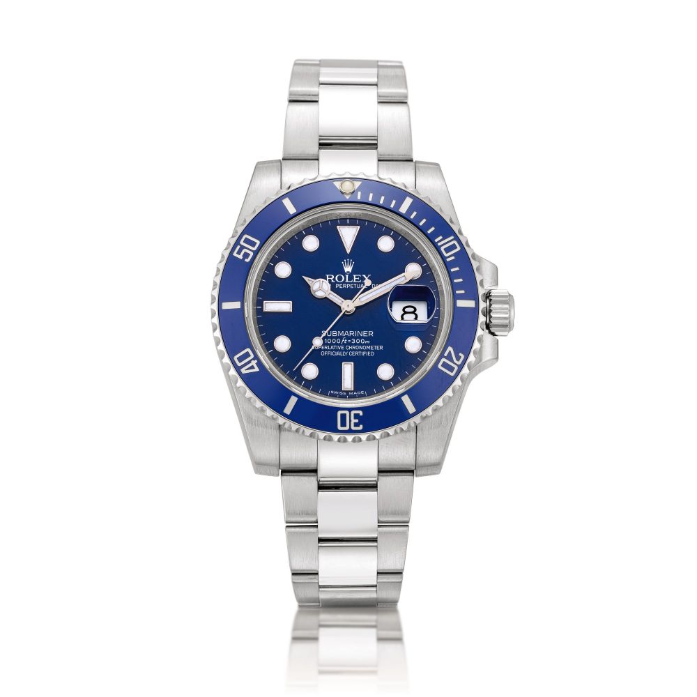 Rolex | Submariner Smurf, Reference 116619LB, A white gold wristwatch with date and bracelet, Circa 2008 | 勞力士 | Submariner Smurf 型號116619LB 白金鏈帶腕錶，備日期顯示，約2008年製