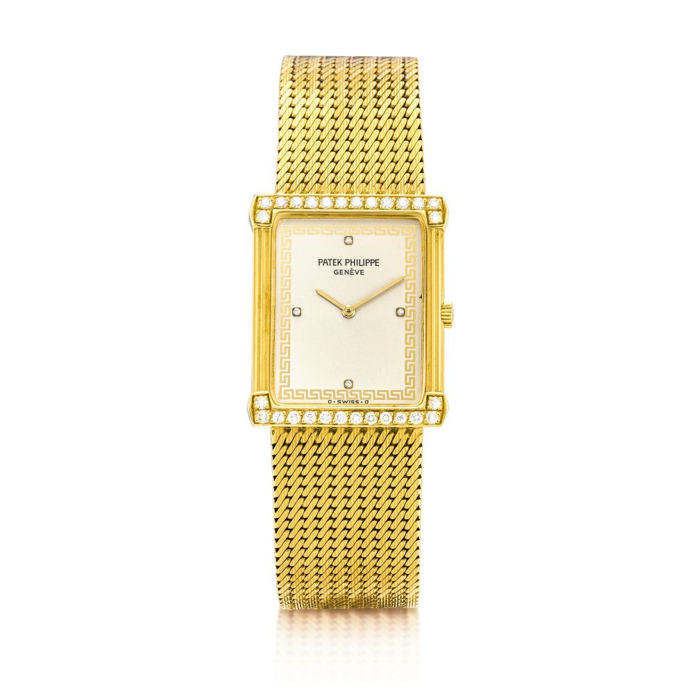 Patek Philippe | Les Grecques, Reference 3776/1 A yellow gold and diamond-set bracelet watch, Made in 1984 | 百達翡麗 | Les Grecques 型號3776/1 黃金鑲鑽石鏈帶腕錶，1984年製