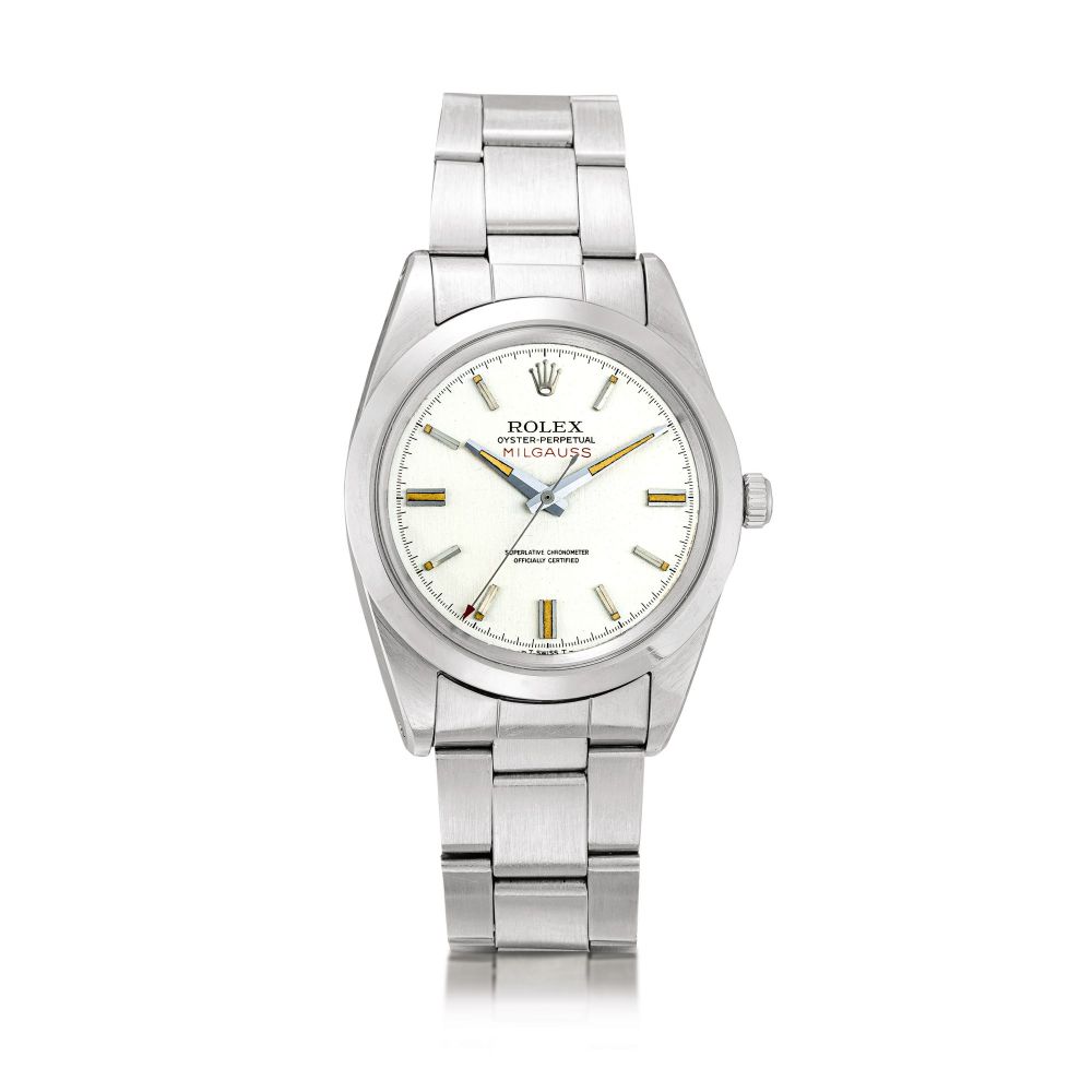 Rolex | Milgauss, Reference 1019, A stainless steel antimagnetic wristwatch with bracelet, Circa 1967 | 勞力士 | Milgauss 型號1019 精鋼防磁鏈帶腕錶，約1967年製
