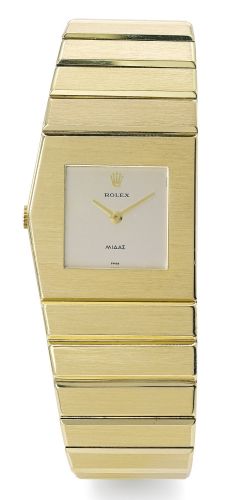 Rolex A HEAVY YELLOW GOLD ASYMMETRICAL LEFT-HANDED WRISTWATCH WITH BRACELET REF 9630 CASE 2338463 NO 526 KING MIDAS CIRCA 1970