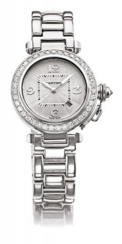 Cartier A LADY'S WHITE GOLD AND DIAMOND-SET AUTOMATIC CENTER SECONDS WRISTWATCH WITH DATE AND BRACELET REF 2398 CASE 316736MG PASHA CIRCA 2000