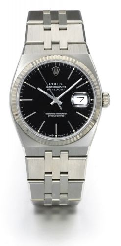 Rolex A STAINLESS STEEL CENTER SECONDS WRISTWATCH WITH DATE AND BRACELET REF 17014 CASE R410437 OYSTERQUARTZ DATEJUST CIRCA 1987