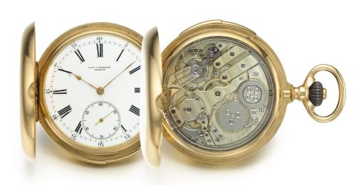 J & A Bornand A PINK GOLD HUNTING CASED REPEATING WATCH NO. 4206 CIRCA 1890