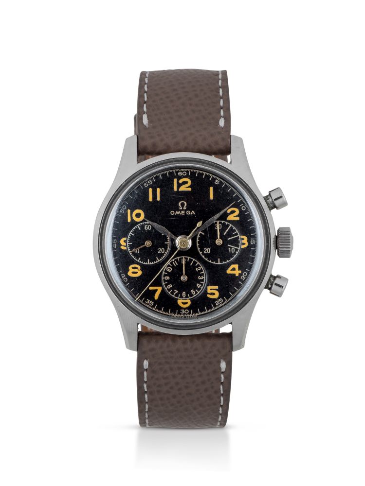 OMEGA | REF 2451 STAINLESS STEEL CHRONOGRAPH WRISTWATCH MADE FOR THE ARGENTINIAN AIR FORCE CIRCA 1941