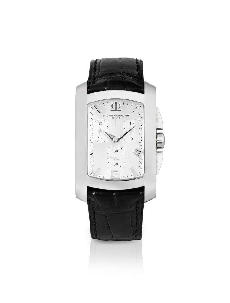 BAUME & MERCIER | HAMPTON, STAINLESS STEEL RECTANGULAR CHRONOGRAPH WRISTWATCH WITH DATE, CIRCA 2015 [HAMPTON, MONTRE CHRONOGRAPHE RECTANGULAIRE EN ACIER AVEC DATE]