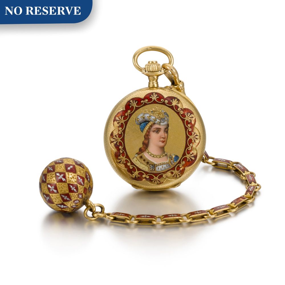A. GOLAY LERESCHE À GENÈVE | A LADY'S GOLD AND ENAMEL HALF HUNTING CASED WATCH WITH PORTRAIT BUST AND ENAMEL FOB CIRCA 1890, NO. 18265