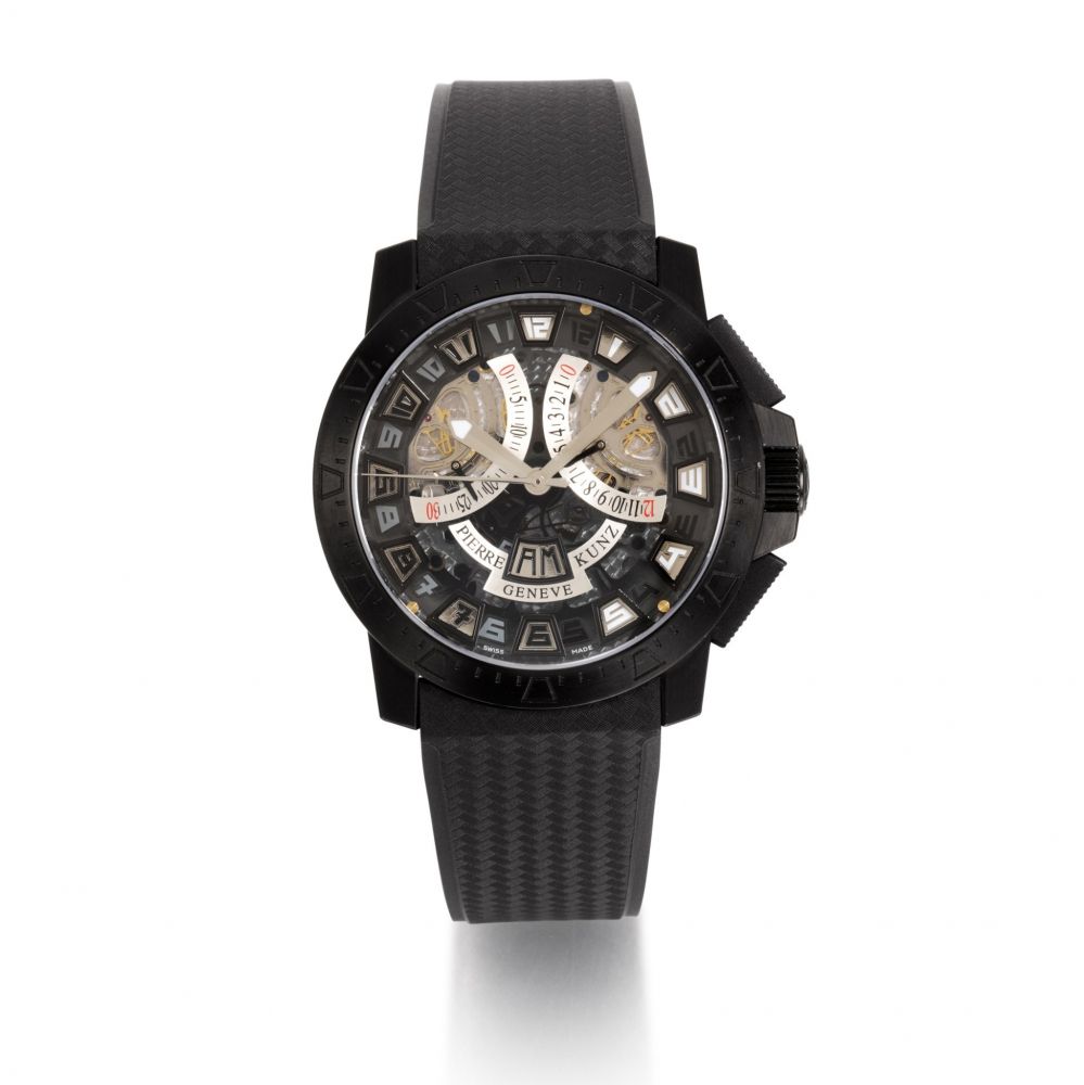 PIERRE KUNZ | SPIRIT OF CHALLENGE, REF G 403 SPORT LIMITED EDITION PVD-COATED STAINLESS STEEL CHRONOGRAPH WRISTWATCH WITH AM/PM INDICATION AND RETROGRADE REGISTERS CIRCA 2015