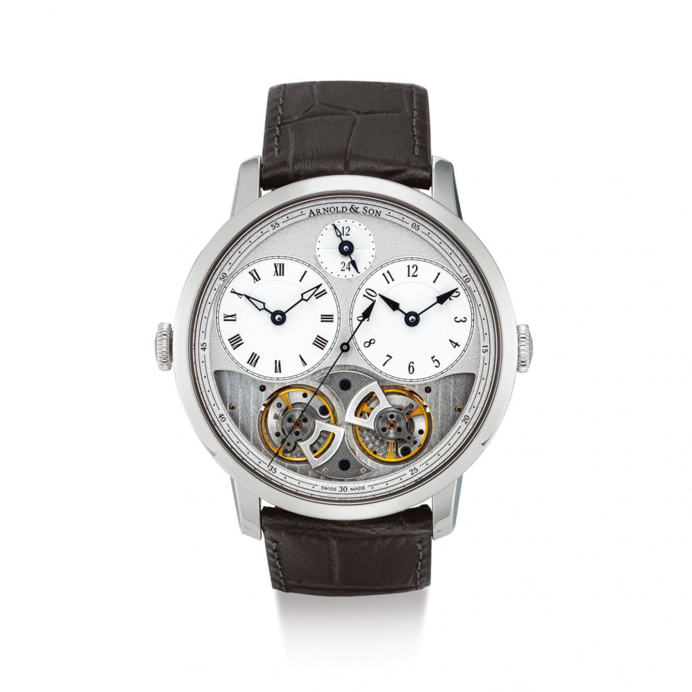 ARNOLD & SON | DBG, REFERENCE 1DGAS.S01A.C121S A STAINLESS STEEL DUAL TIME ZONE WRISTWATCH WITH DAY AND NIGHT INDICATION, CIRCA 2016 | DBG 型號1DGAS.S01A.C121S 精鋼兩地時間腕錶，備晝夜顯示，錶殼編號16.1.1.01.105，約2016年製