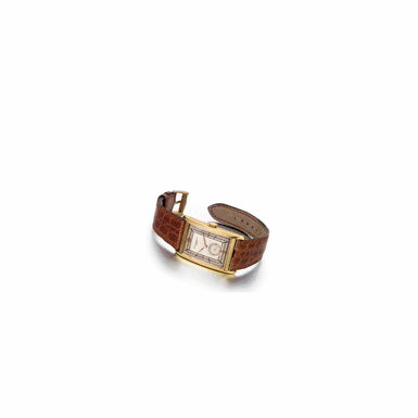 PATEK PHILIPPE & CO. NO.813400 REF.450 LARGE GOLD RECTANGULAR WRISTWATCH WITH SECTOR DIAL
