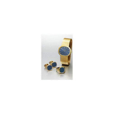 PATEK PHILIPPE - A gold cushion form bracelet watch with matching cufflinks and ring circa 1970, no.1.177.041, ref.3583/1