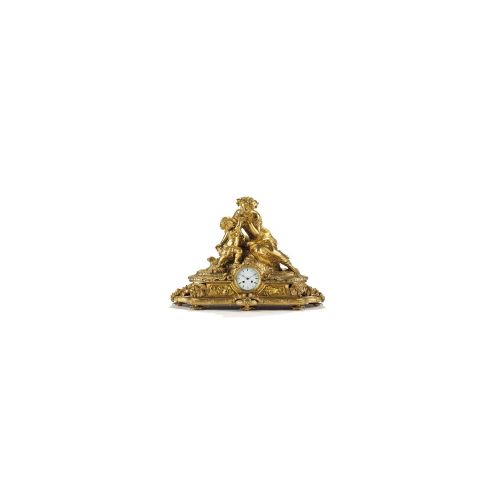 A large French Napoleon III gilt bronze sculptural mantel clock, third quarter 19th century