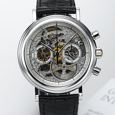 VACHERON CONSTANTIN, A&&NBSP - FINE SKELETONISED PLATINUM&&NBSP - CHRONOGRAPH WRISTWATCH WITH REGISTER CIRCA 1995, NO. 628494, REF. 47100