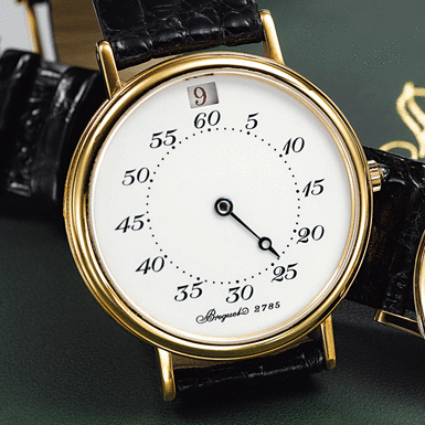 BREGUET, A GOLD LIMITED EDITION AUTOMATIC JUMP HOUR WRISTWATCH WITH ENAMEL DIAL CIRCA 1994, NO. 2785, 239/800