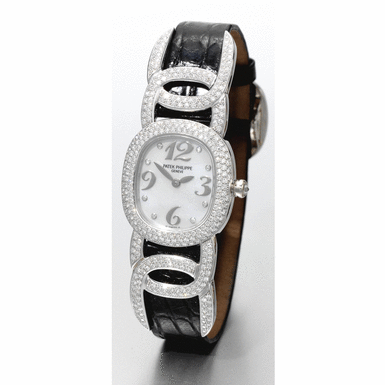 PATEK PHILIPPE - A lady's oval white gold, diamond and mother-of-pearl wristwatch Golden Ellipse, 1996, no.1.965.270, ref.4832