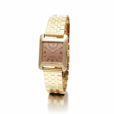 PATEK PHILIPPE - retailed by Hausmann & Co: A rare pink gold square wristwatch circa 1952 ref 3141R mvt 854852 case 670296