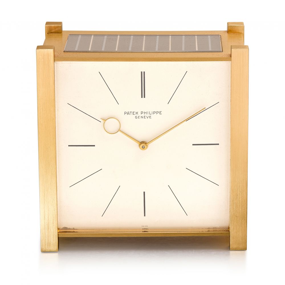 PATEK PHILIPPE | PENDULE CARRÉE, REF 902 GILT BRASS SOLAR TABLE CLOCK MADE IN 1961