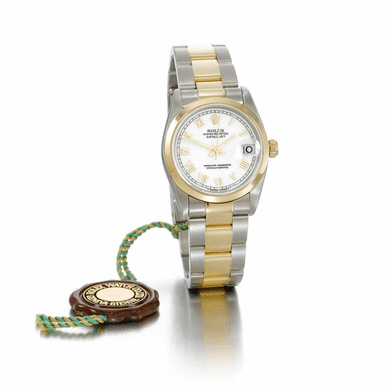 ROLEX - A STAINLESS STEEL AND GOLD MID-SIZE AUTOMATIC CENTRE SECONDS WRISTWATCH WITH DATE AND BRACELET CIRCA 2003 REF 78243 OYSTER PERPETUAL DATEJUST