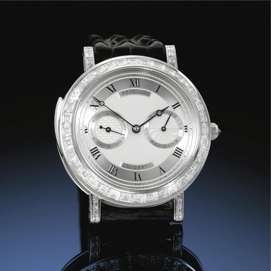 BREGUET - A MAGNIFICENT AND LARGE WHITE GOLD AND DIAMOND MINUTE REPEATING WRISTWATCH CIRCA 2000 REF 3631 NO 3130
