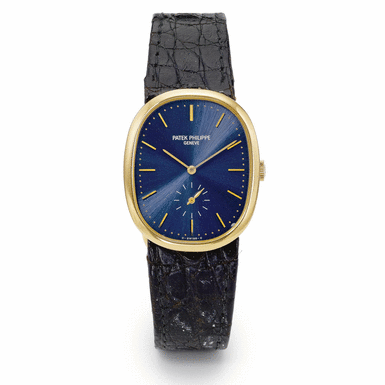 PATEK PHILIPPE - A YELLOW GOLD ELLIPSE WRISTWATCH 1988 REF 3948J MVT 1812639 CASE 2847186