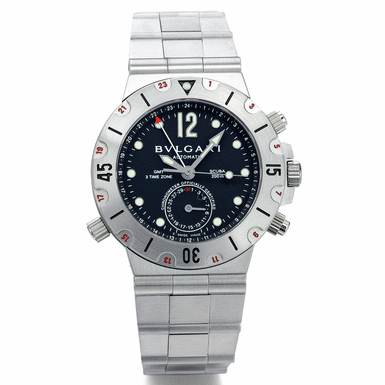 BULGARI - A STAINLESS STEEL AUTOMATIC DUAL TIME ZONE WRISTWATCH WITH DATE AND BRACELET CIRCA 2005 GMT