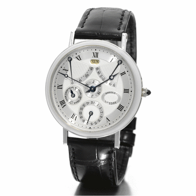 BREGUET - A FINE AND RARE PLATINUM AUTOMATIC PERPETUAL CALENDAR WRISTWATCH WITH POWER RESERVE AND EQUATION OF TIME CIRCA 2000 REF 3470 NO 1381