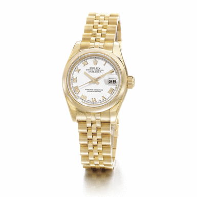 ROLEX - A LADY'S 18K PINK GOLD AUTOMATIC CENTRE SECONDS WRISTWATCH WITH BRACELET AND DATE CIRCA 2000 REF 179165 DATEJUST