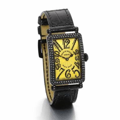 FRANCK MULLER - A BLACKENED 18K WHITE GOLD BLACK DIAMOND-SET LIMITED EDITION CURVED RECTANGULAR WRISTWATCH CIRCA 2005 REF 902 QZ D LONG ISLAND BLACK MAGIC NO 250/400