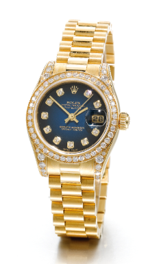ROLEX - A LADY'S 18K YELLOW GOLD AND DIAMOND-SET AUTOMATIC CENTRE SECONDS WRISTWATCH WITH DATE CIRCA 2005 REF 179158 DATEJUST