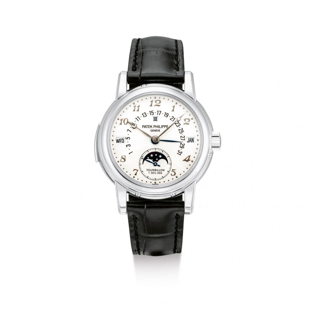 PATEK PHILIPPE | REFERENCE 5016, A PLATINUM MINUTE REPEATING PERPETUAL CALENDAR TOURBILLON WRISTWATCH WITH RETROGRADE DATE, MOON PHASES AND LEAP YEAR INDICATION, CIRCA 2002 | 百達翡麗 | 型號5016 鉑金三問萬年曆陀飛輪腕錶，備逆跳日期、月相及閏年顯示，機芯編號1905066，錶殼編號4162782，約2002年製